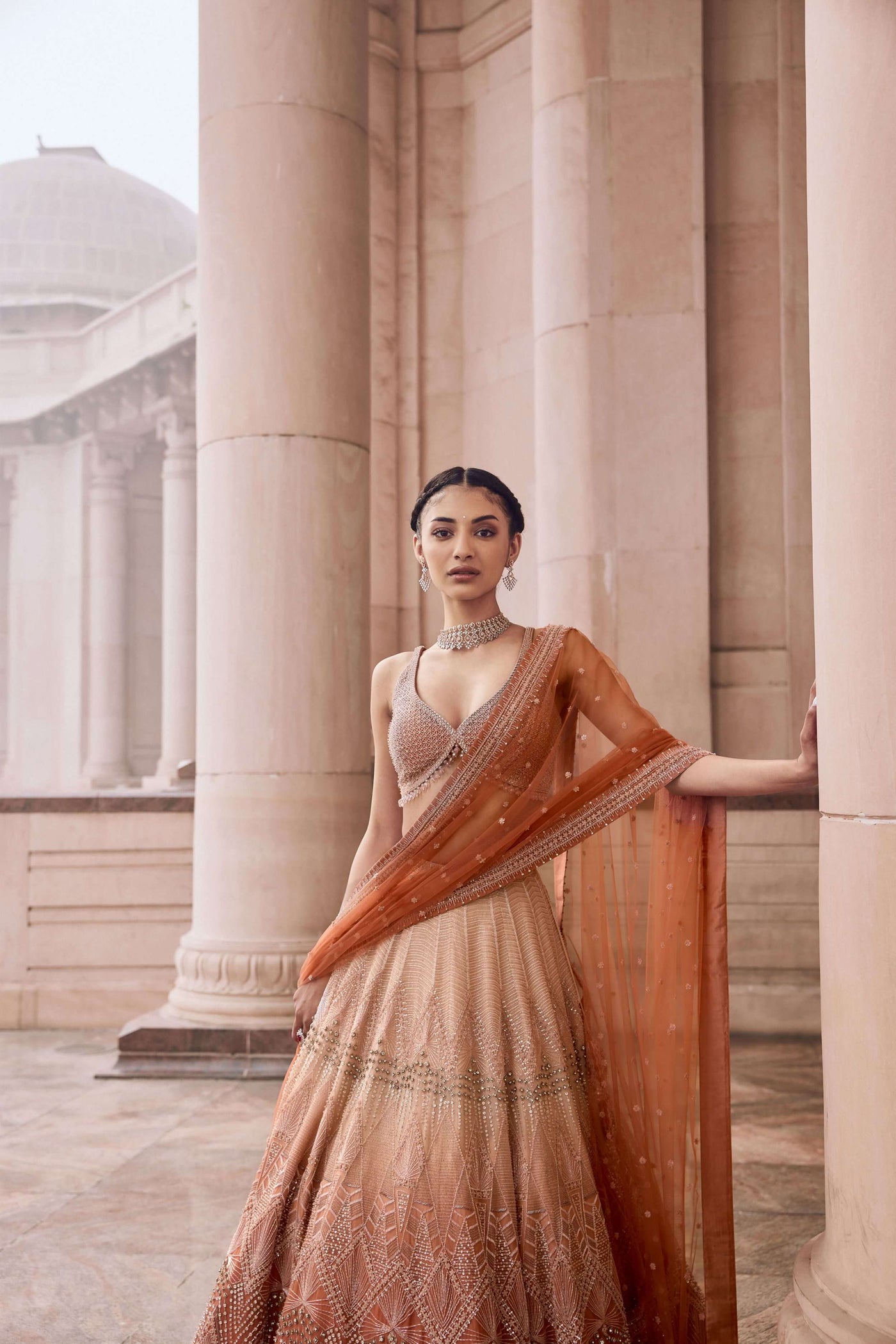 Peach fuzz & Cream Ombre Lehenga Set