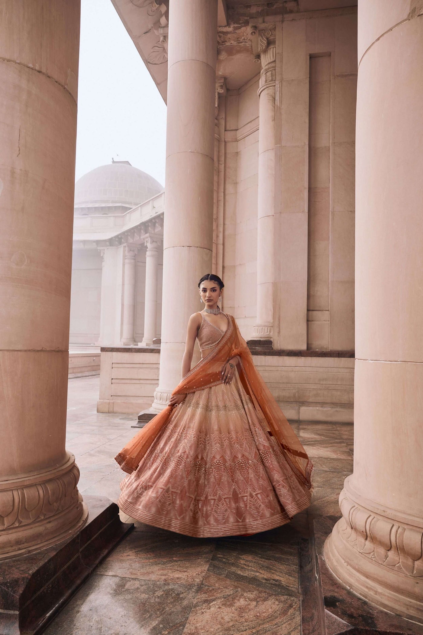 Peach fuzz & Cream Ombre Lehenga Set