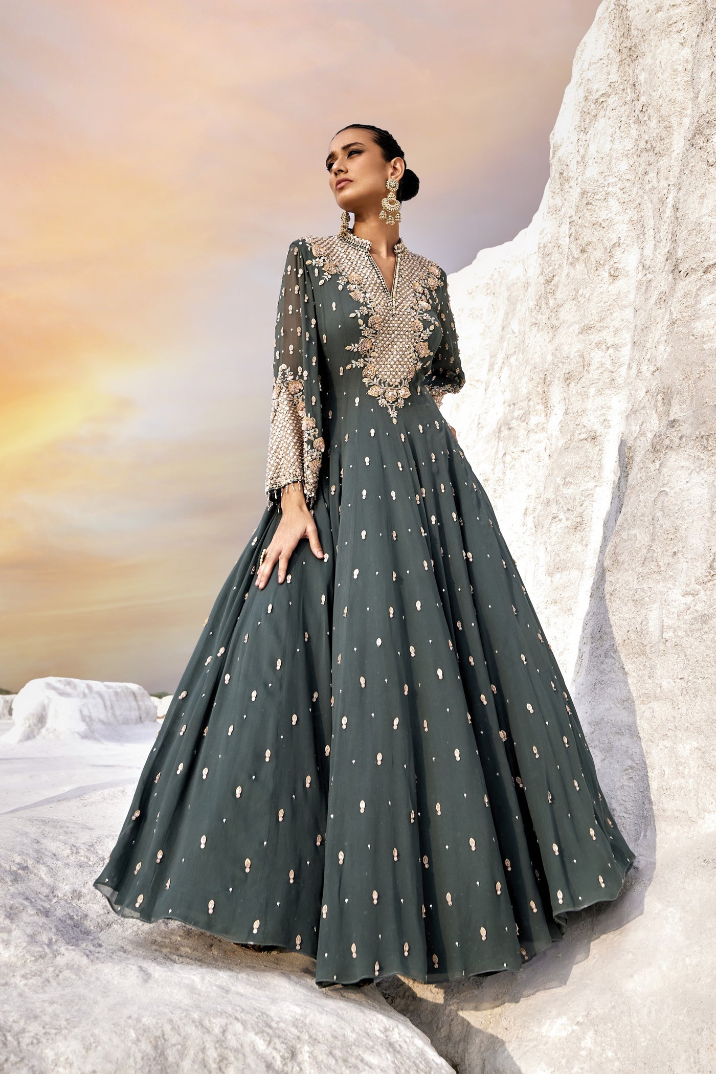 Pine Green Anarkali