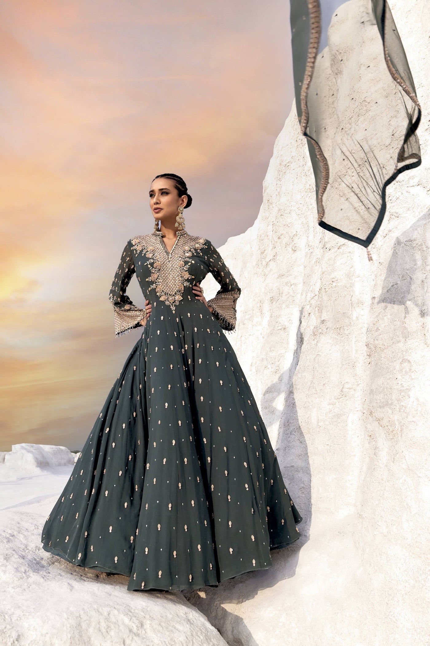 Pine Green Anarkali