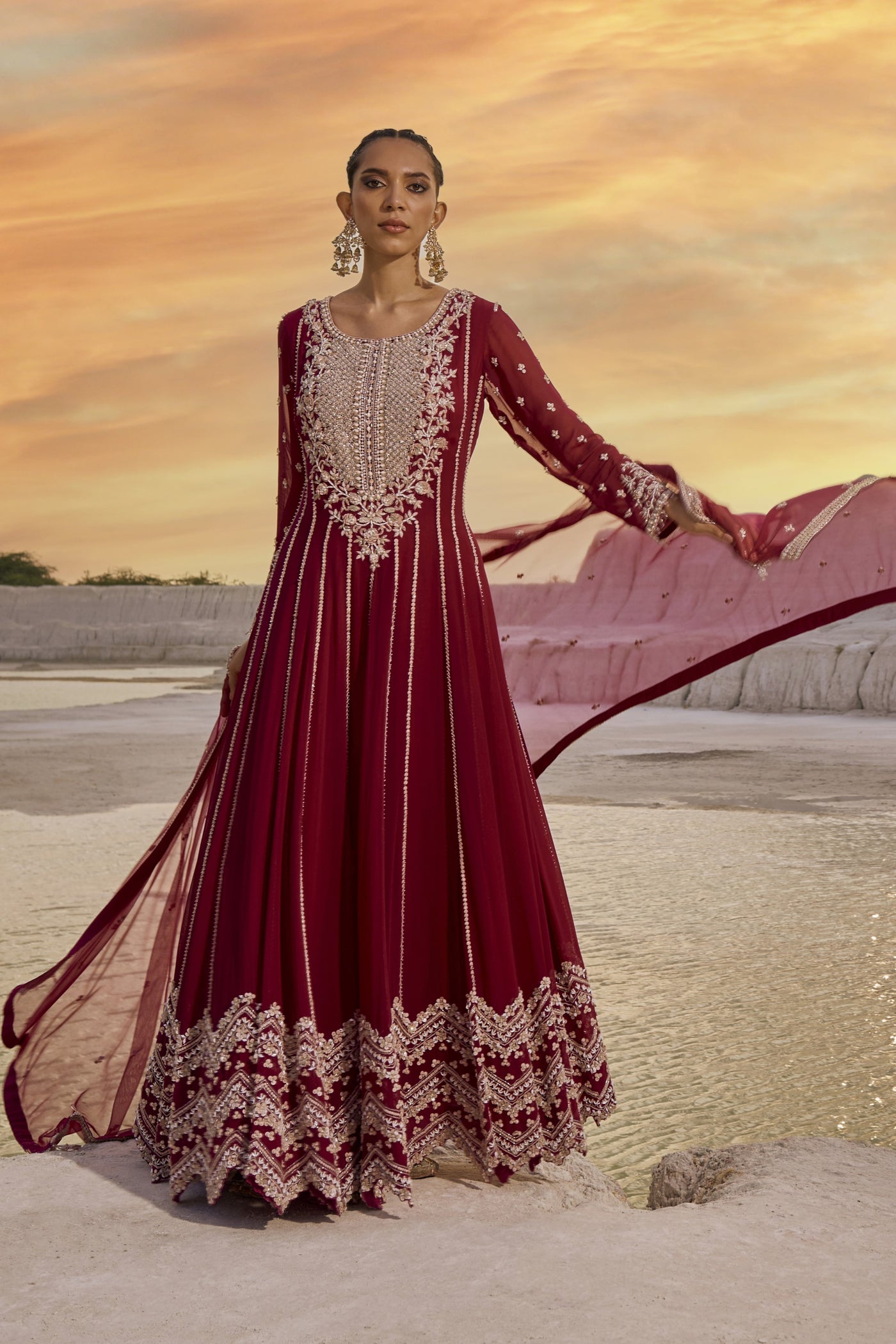 Coral Wine Anarkali