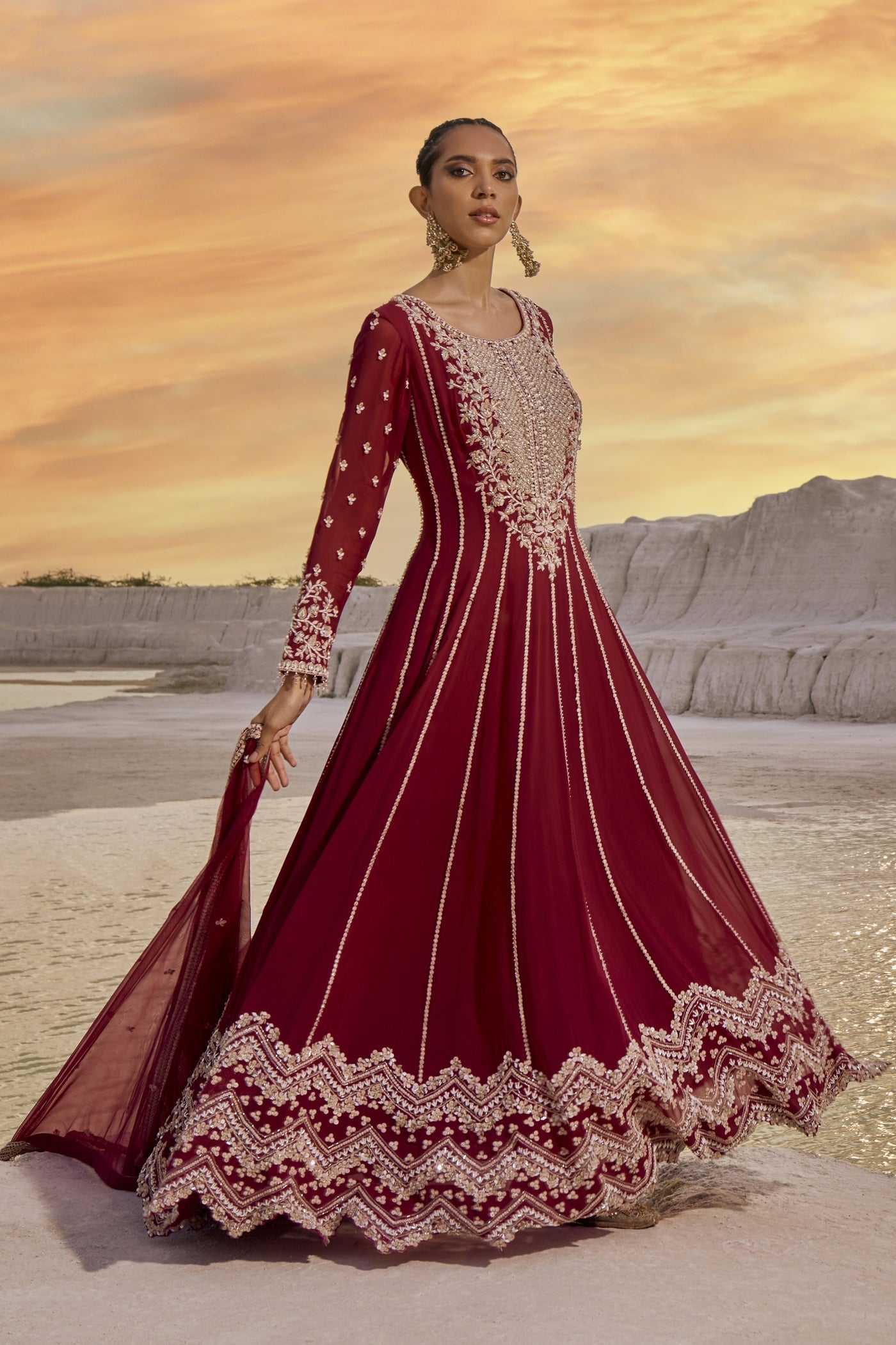 Coral Wine Anarkali