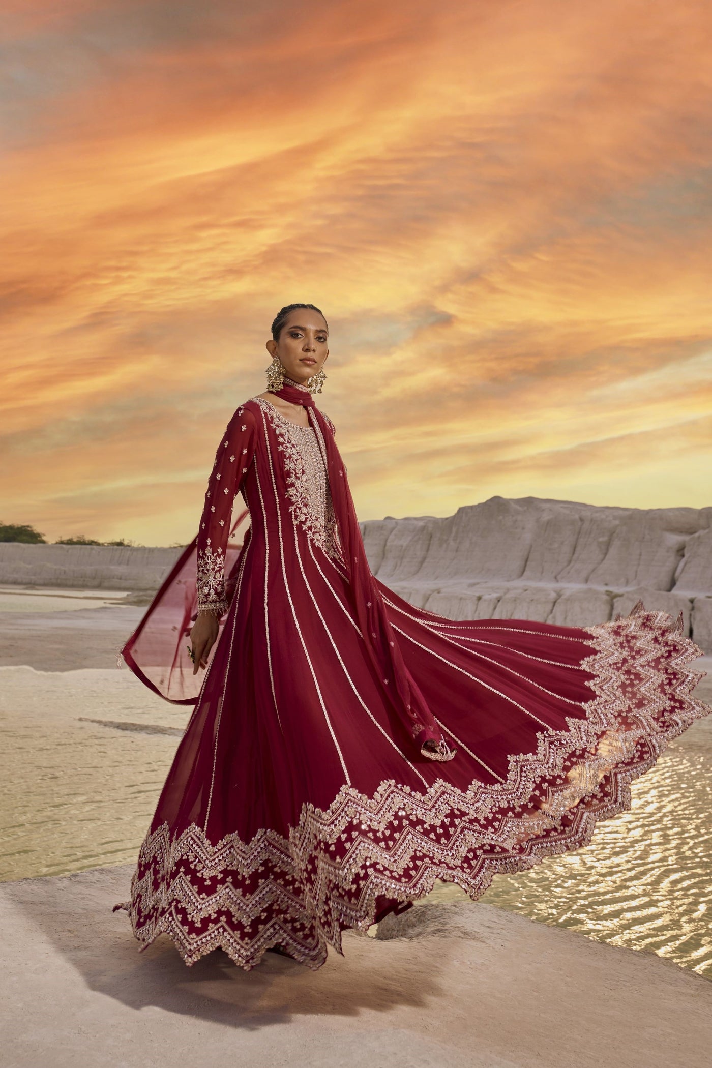 Coral Wine Anarkali