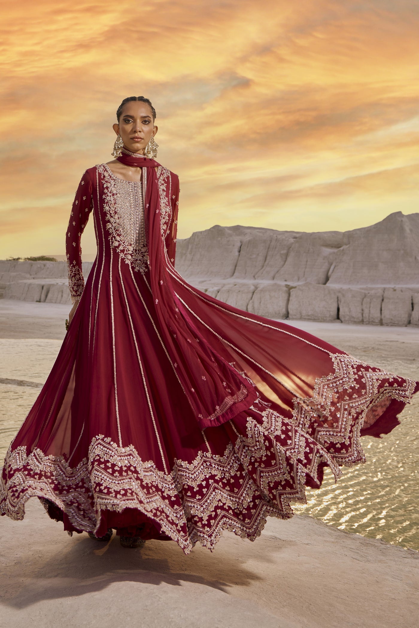 Coral Wine Anarkali