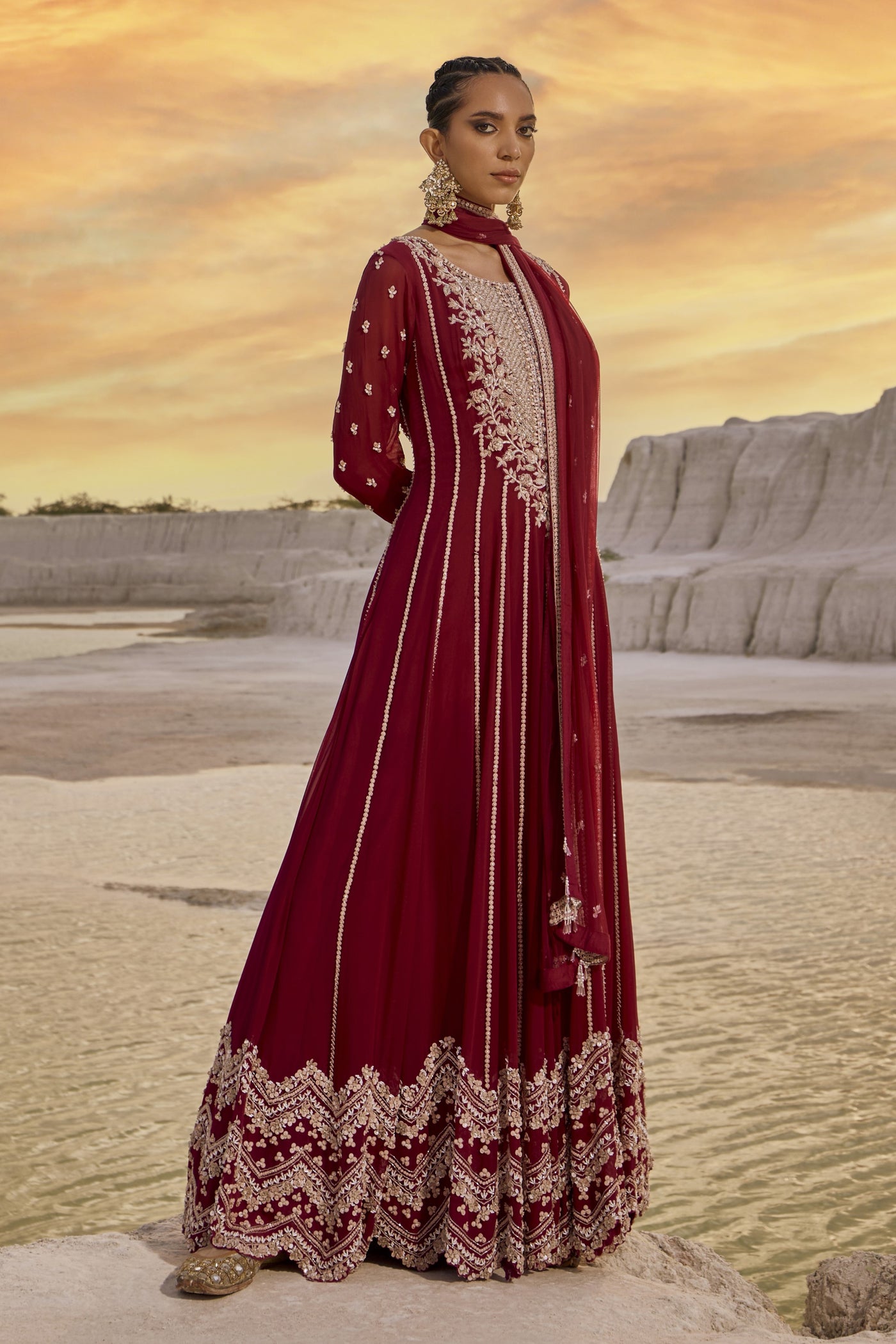 Coral Wine Anarkali