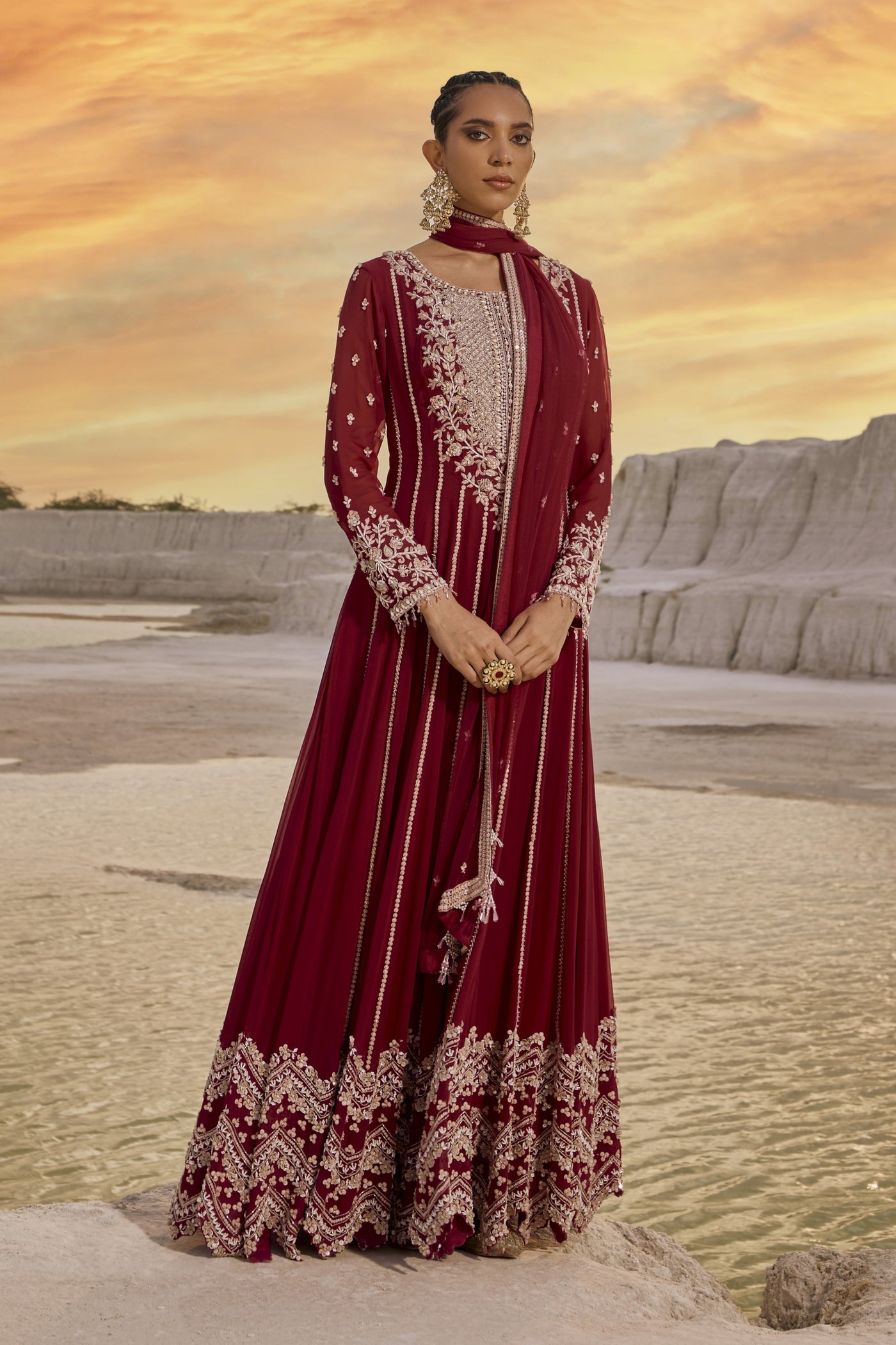 Coral Wine Anarkali