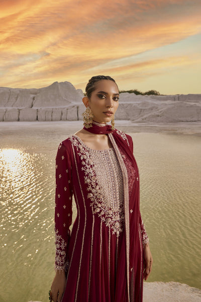 Coral Wine Anarkali