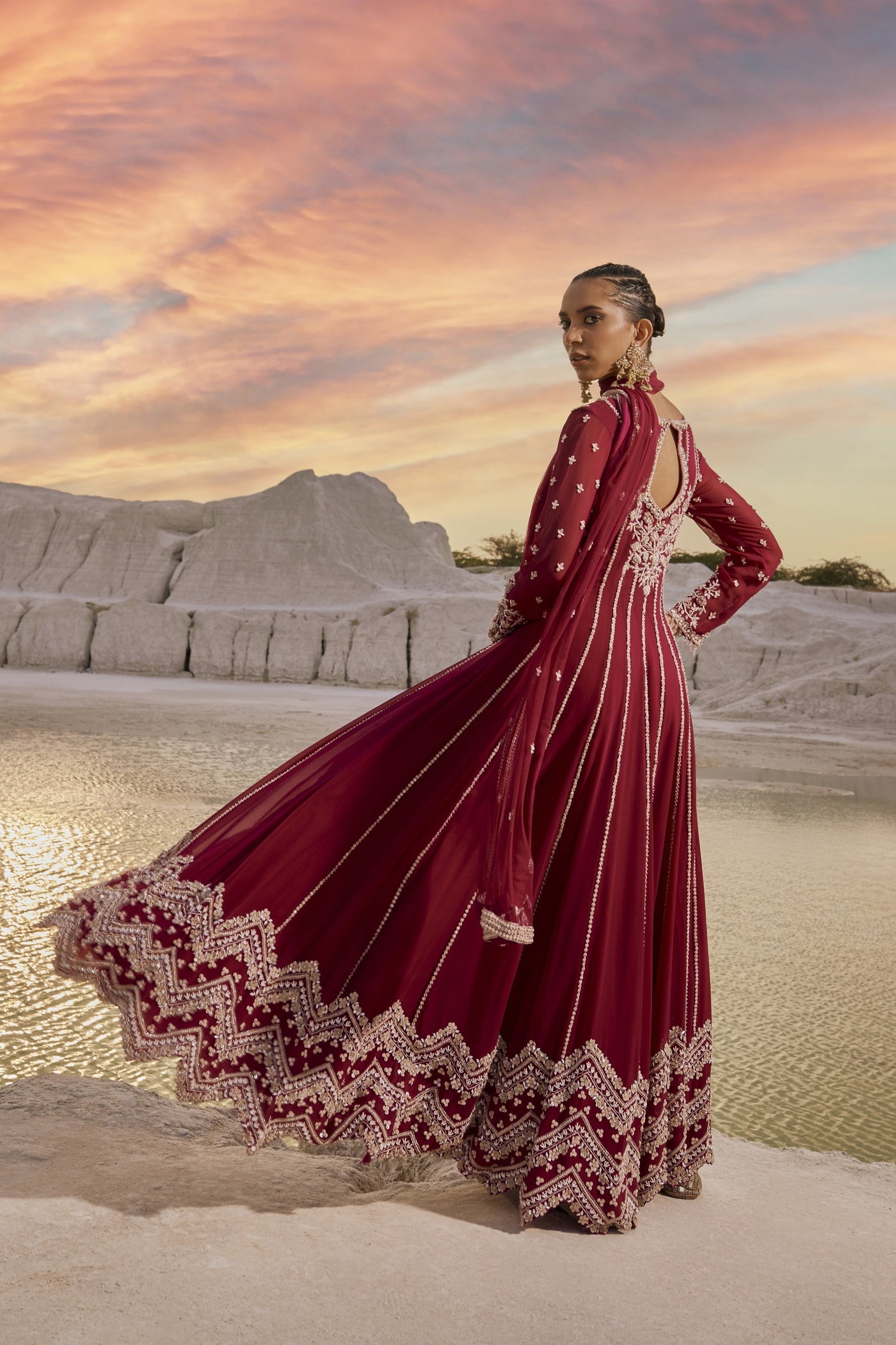 Coral Wine Anarkali