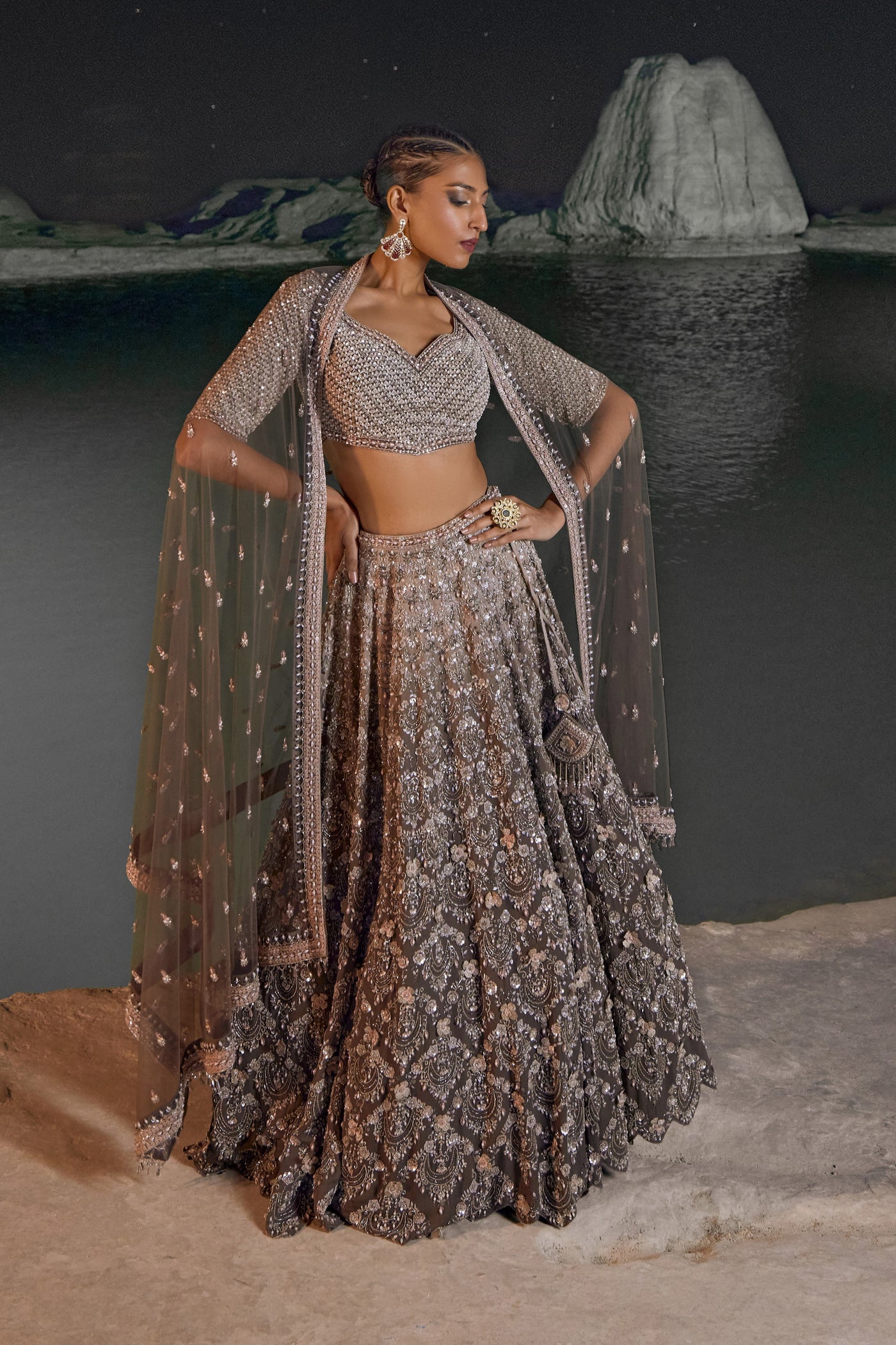 Mouse Grey Ombre Lehenga Set