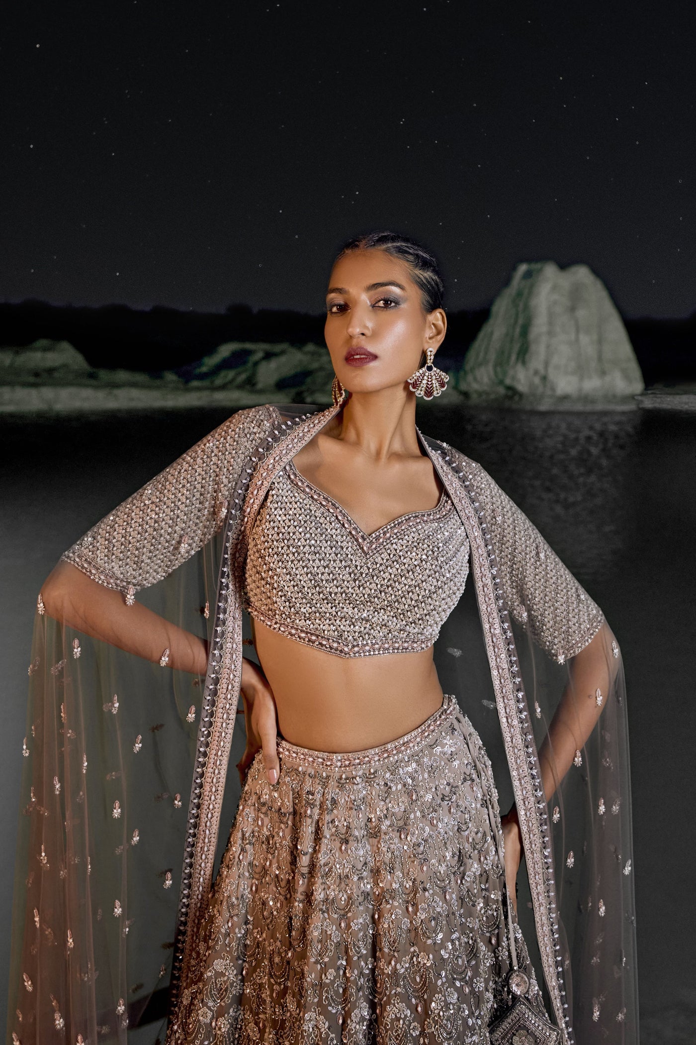 Mouse Grey Ombre Lehenga Set