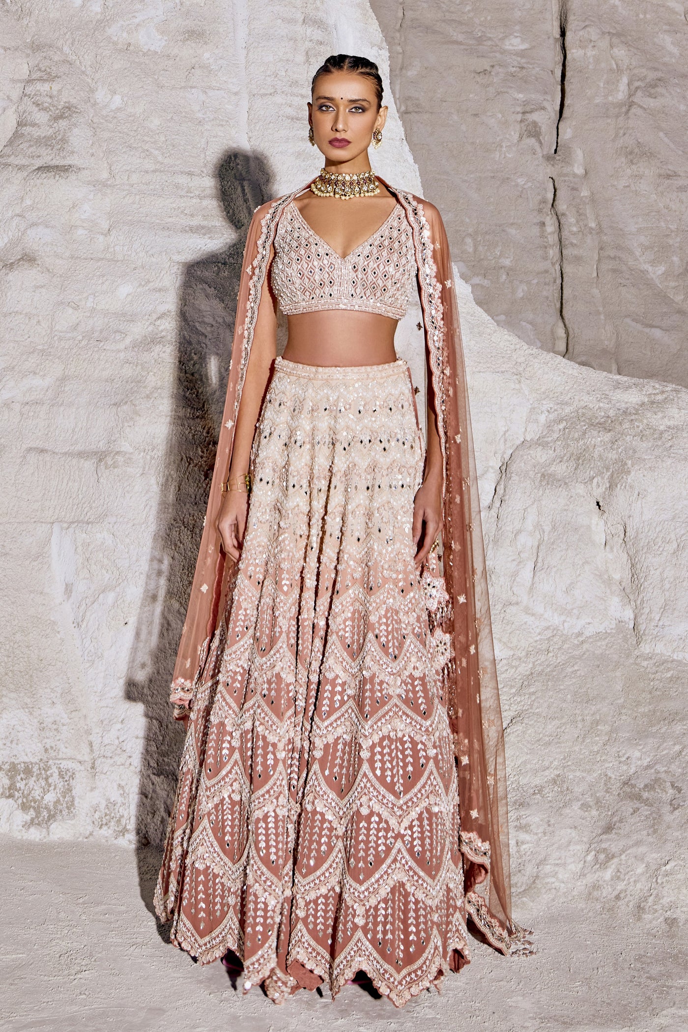 Peach fuzz & Cream Ombre Lehenga Set