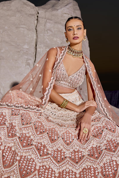 Peach fuzz & Cream Ombre Lehenga Set