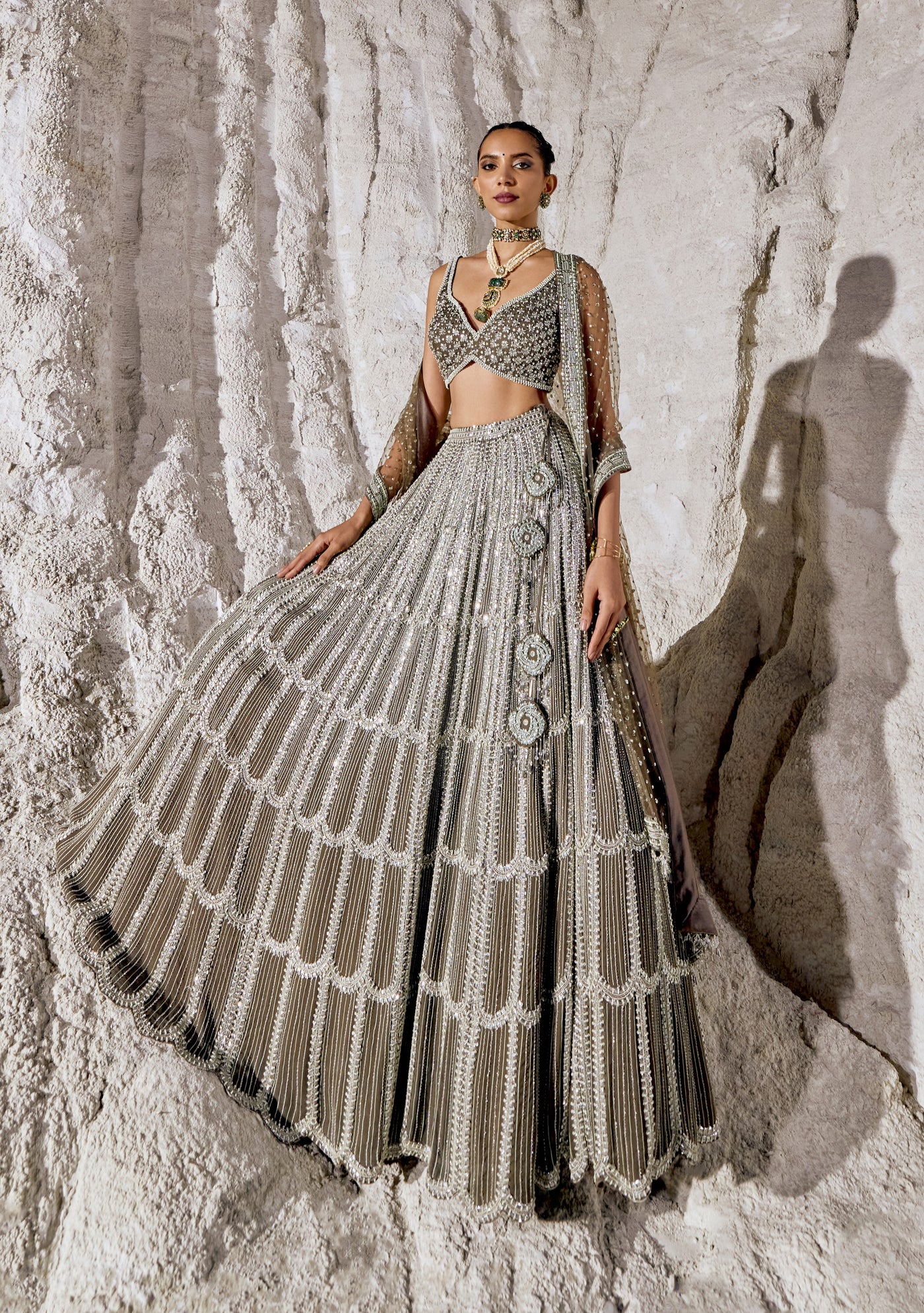 Metallic Silver Grey Lehenga Set