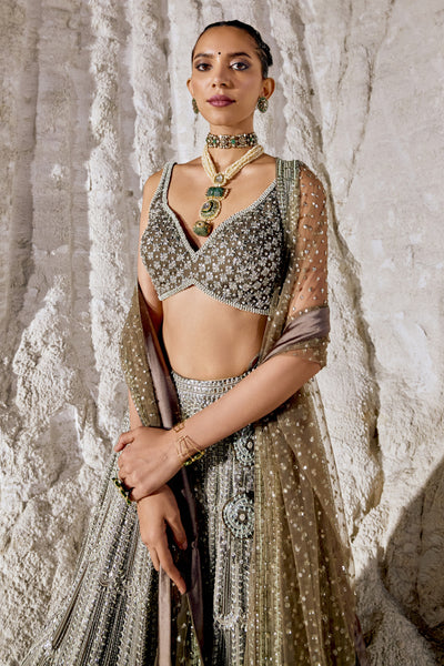 Metallic Silver Grey Lehenga Set