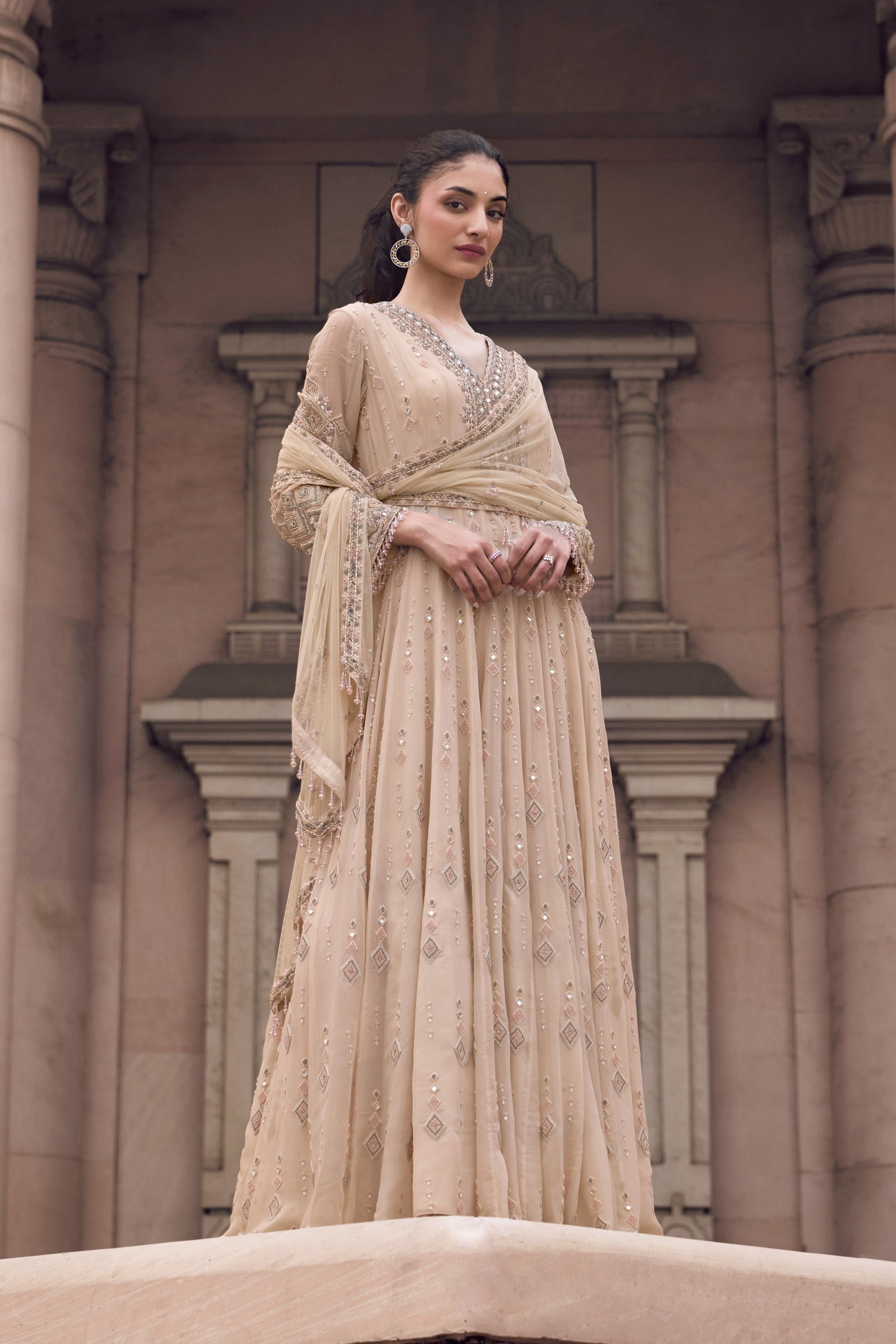 Butter Cream Beige Anarkali Set