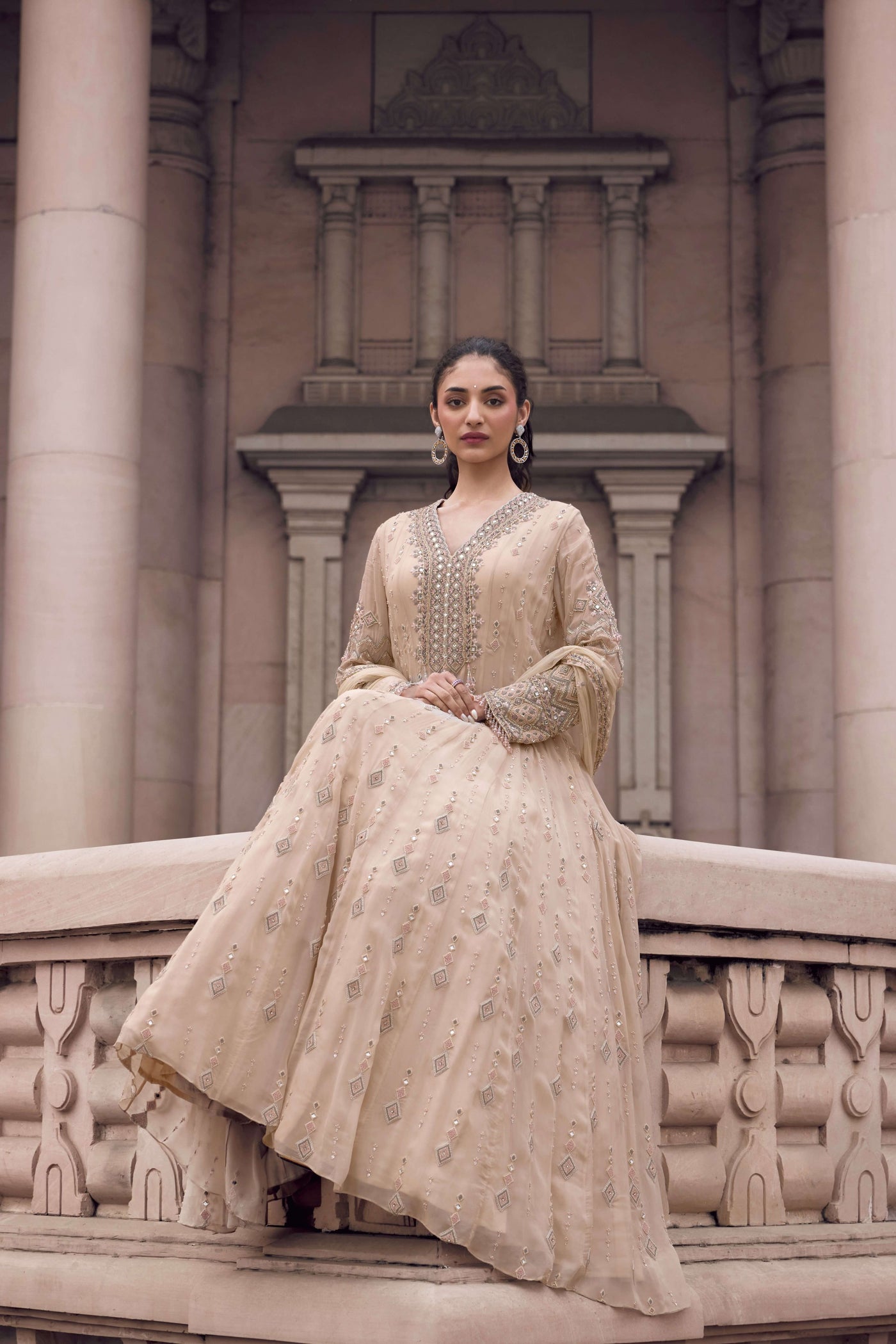 Butter Cream Beige Anarkali Set