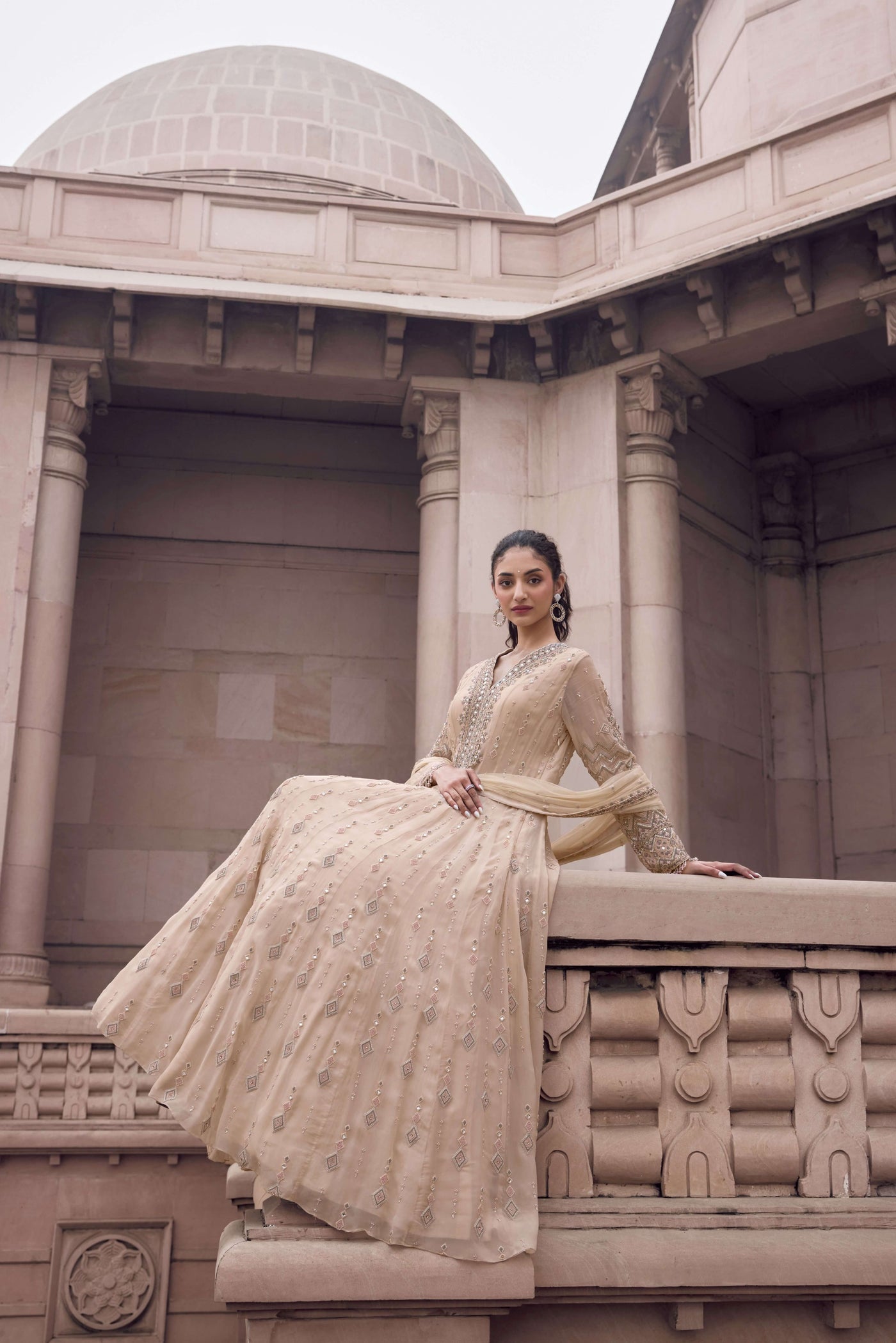 Butter Cream Beige Anarkali Set