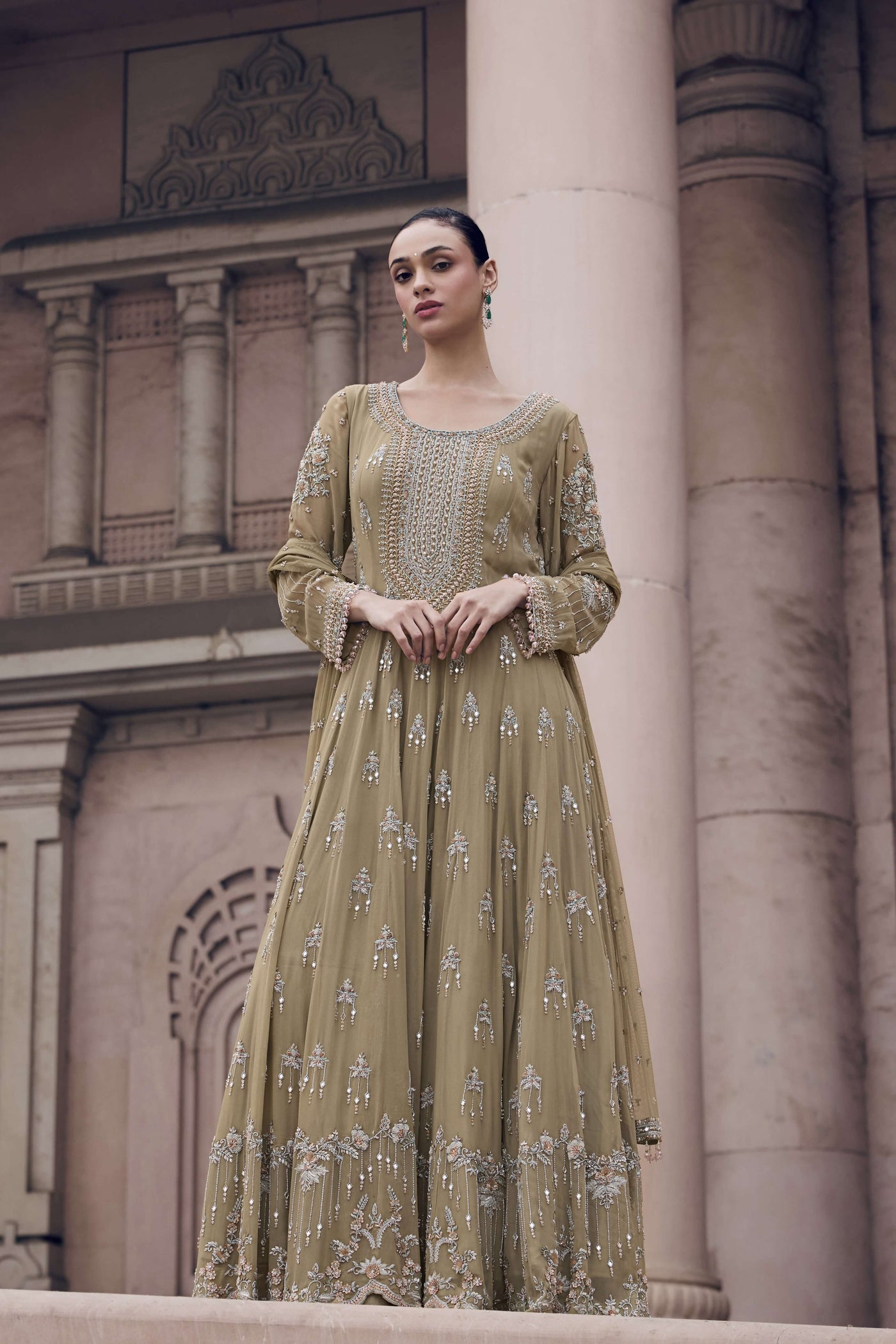 Mud Green Anarkali Set