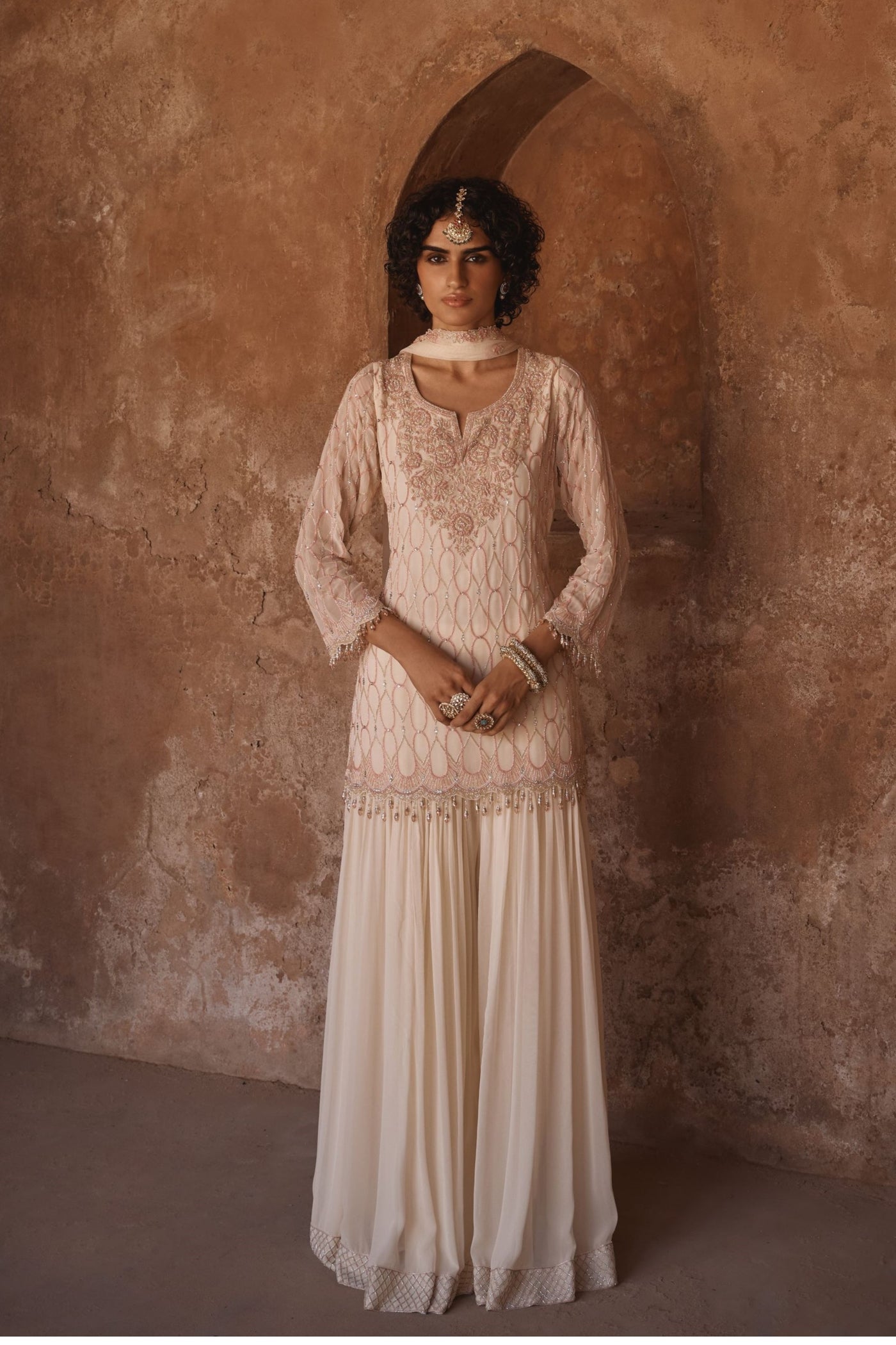 Ivory Embroidered Short Kurta Set