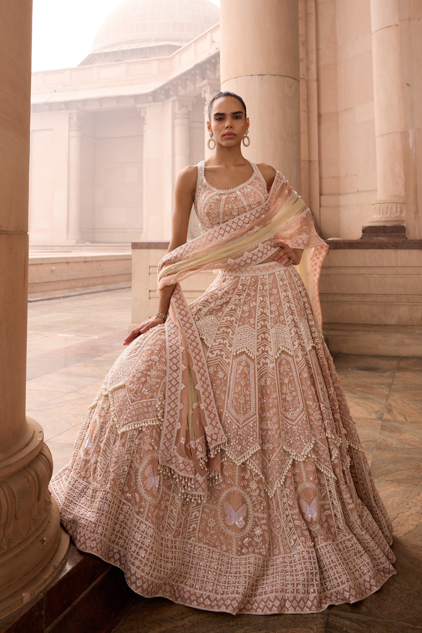 Pearl Powder Peach Lehenga Set