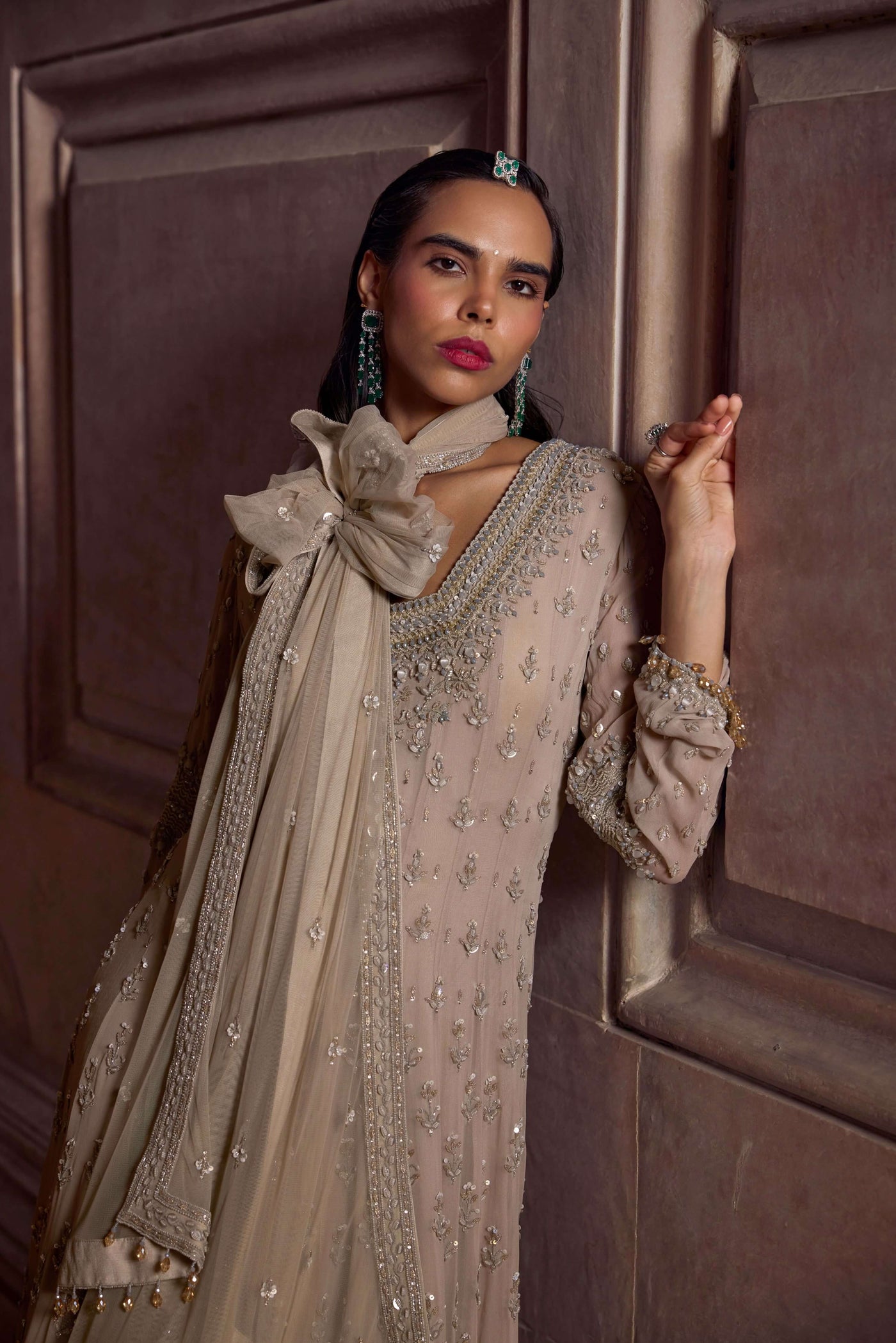 Nude Gray Anarkali Set