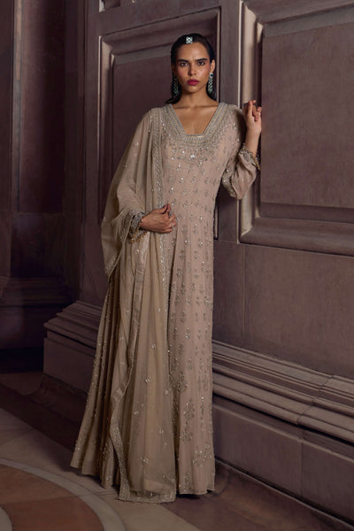 Nude Gray Anarkali Set