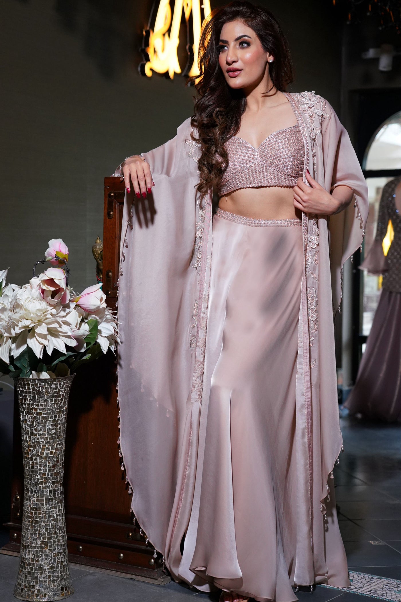 Suhani Chaudhary in Our Powder Pink Cape Set