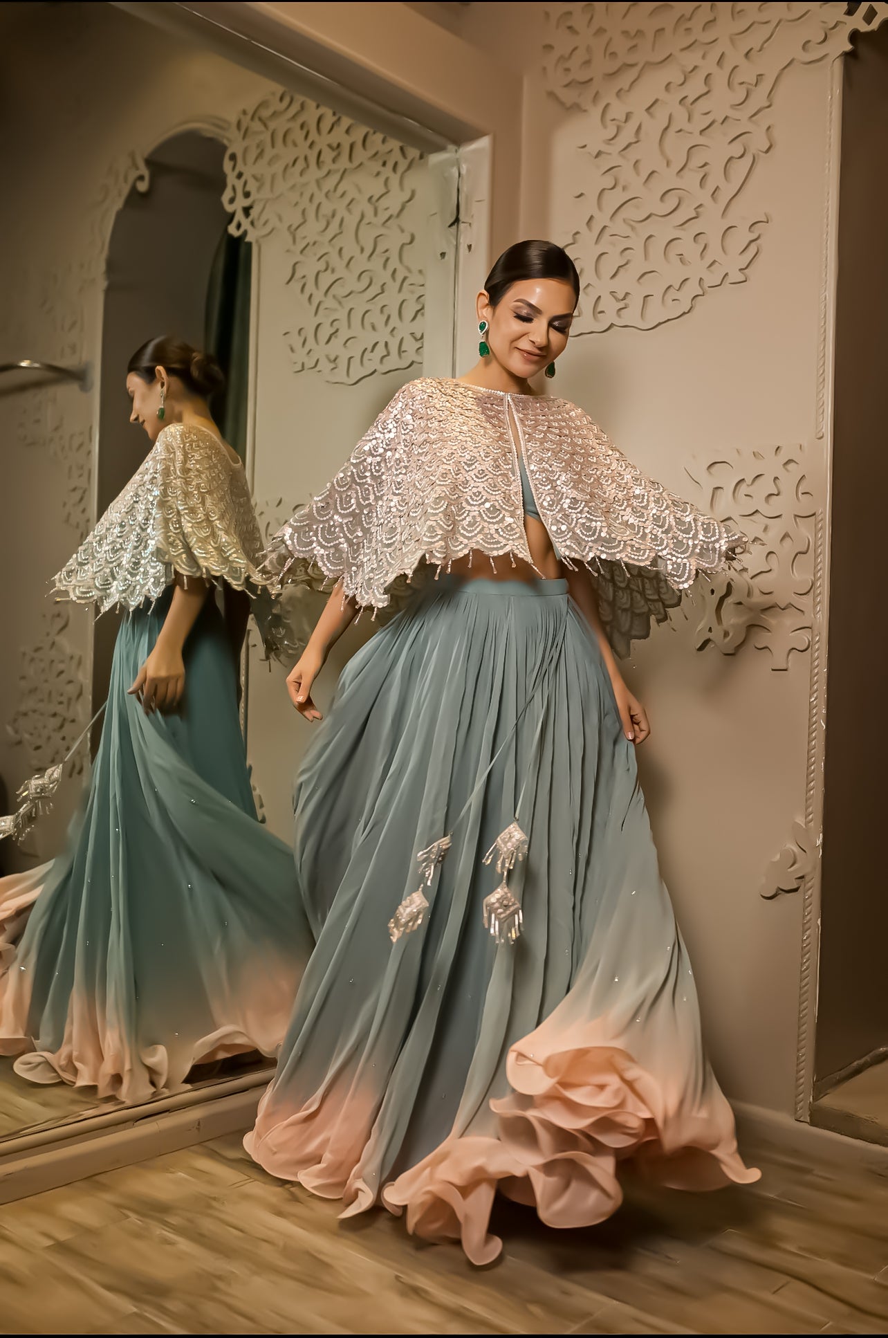 Gauri Mehta In Our Sea Green Cape Set