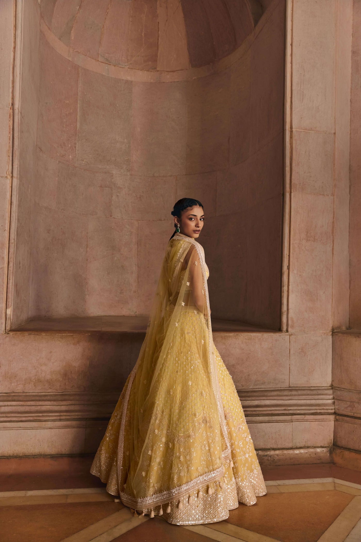 Lemon Yellow Halter Neck Lehenga Set