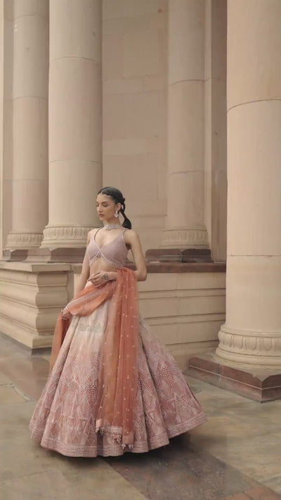 Peach fuzz & Cream Ombre Lehenga Set