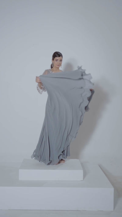 Metal Grey Double Neckline Gown