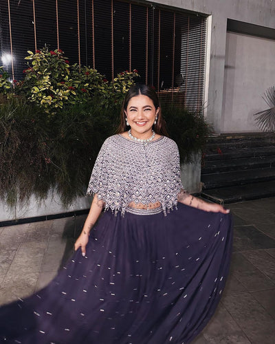 Mrunal Panchal in our CHARCOAL GRAY CAPE SET