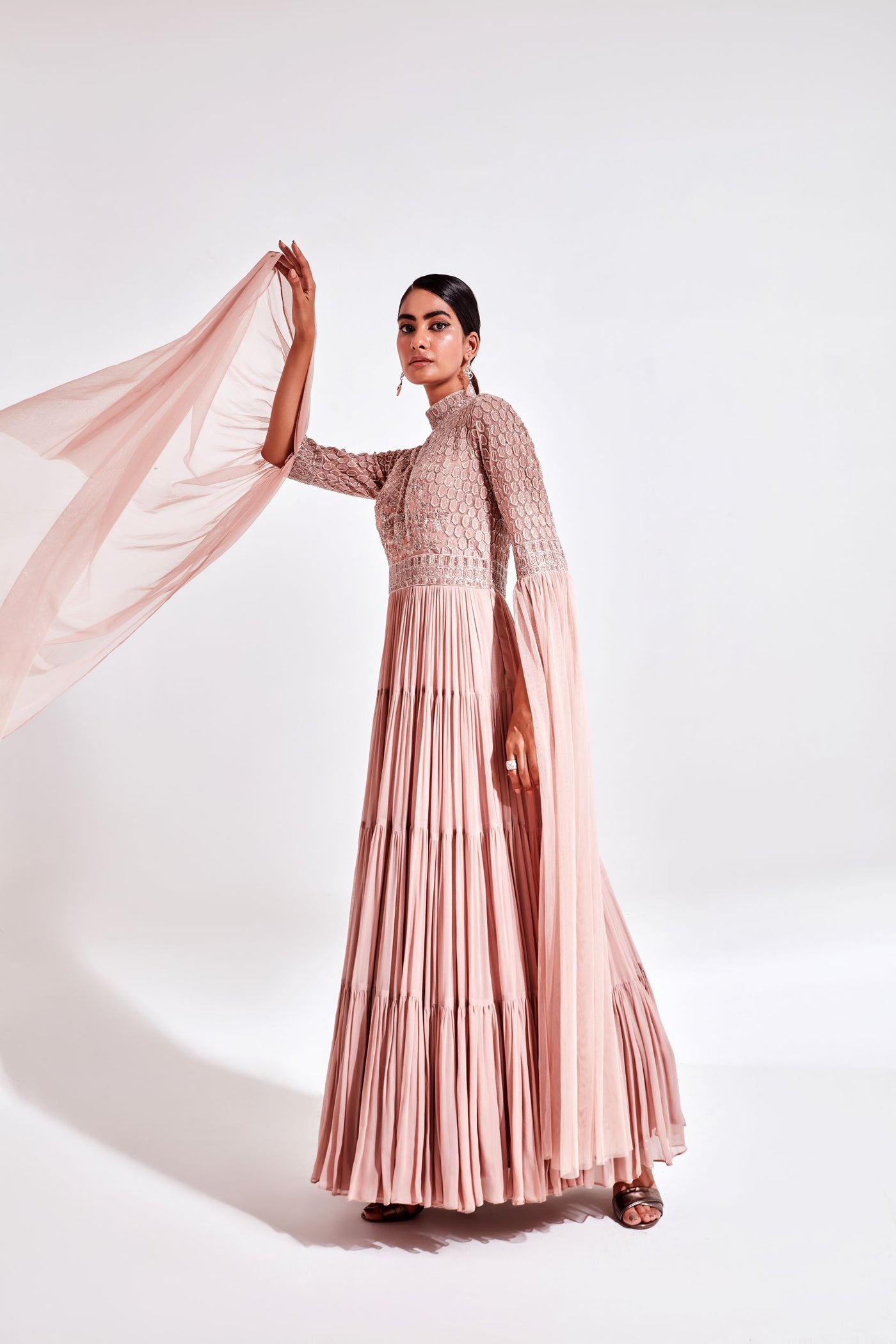 Pale Peach Collar Band Gown