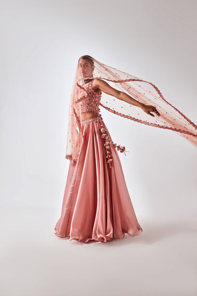 Peach Bloom Flared Lehenga Set