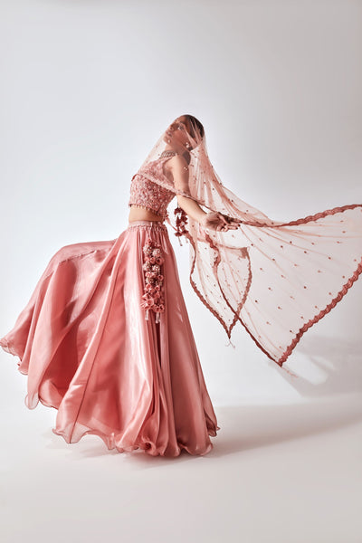 Peach Bloom Flared Lehenga Set