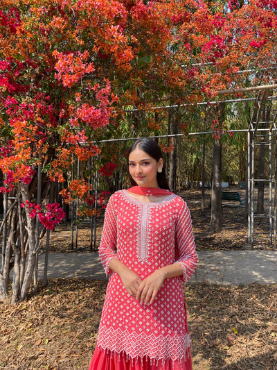 Anureet Bajwa in our Coral Pink Short Shirt Set