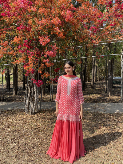 Anureet Bajwa in our Coral Pink Short Shirt Set