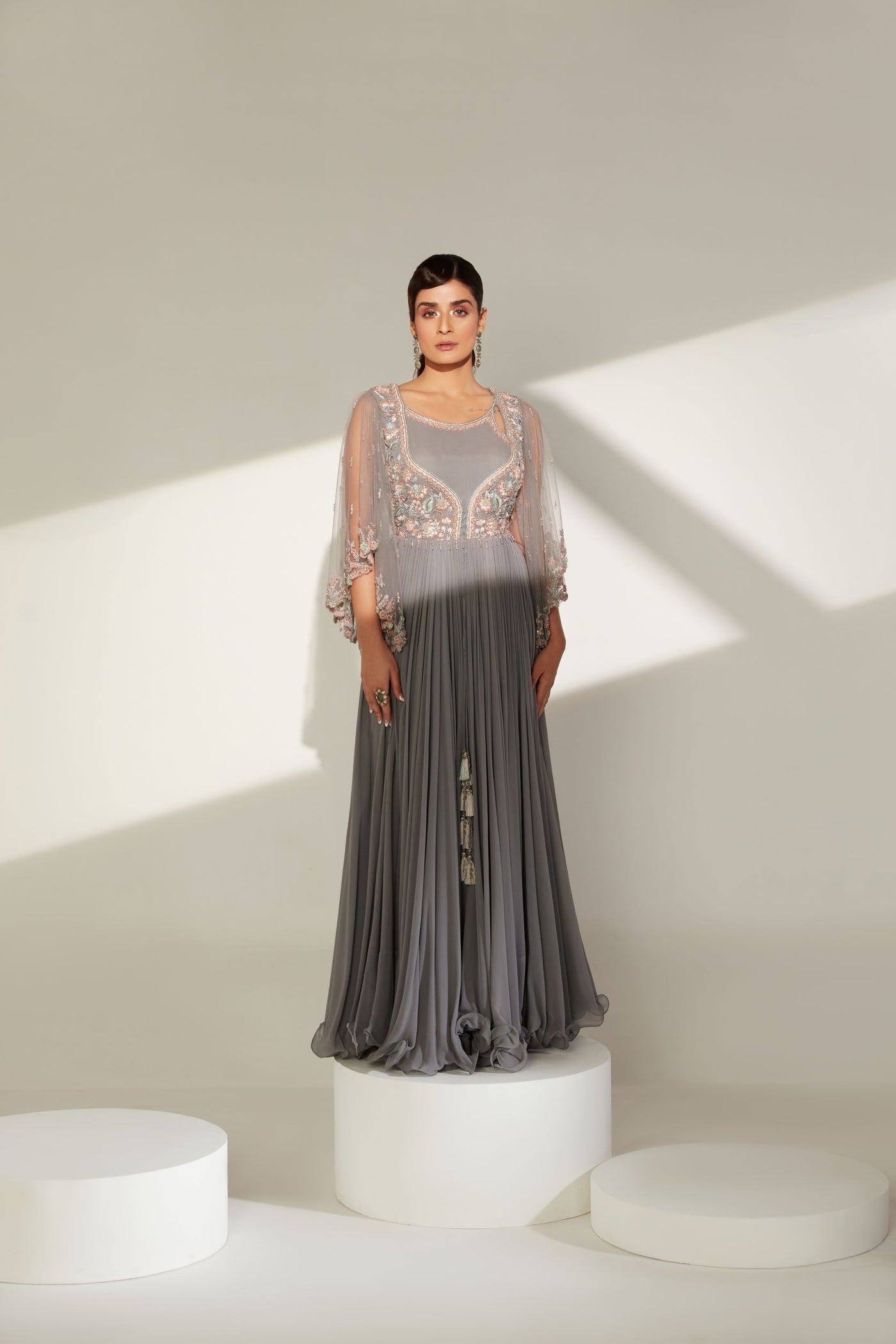 Metal Grey Double Neckline Gown