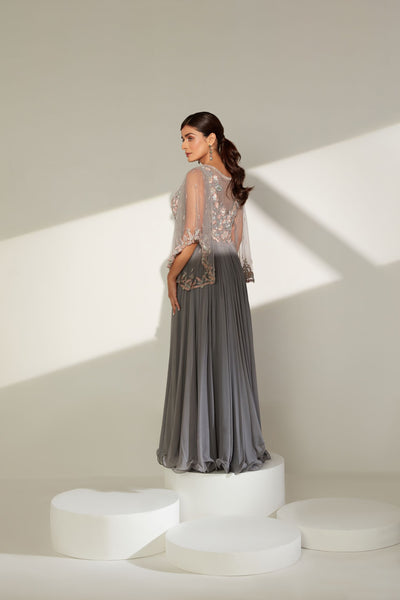 Metal Grey Double Neckline Gown